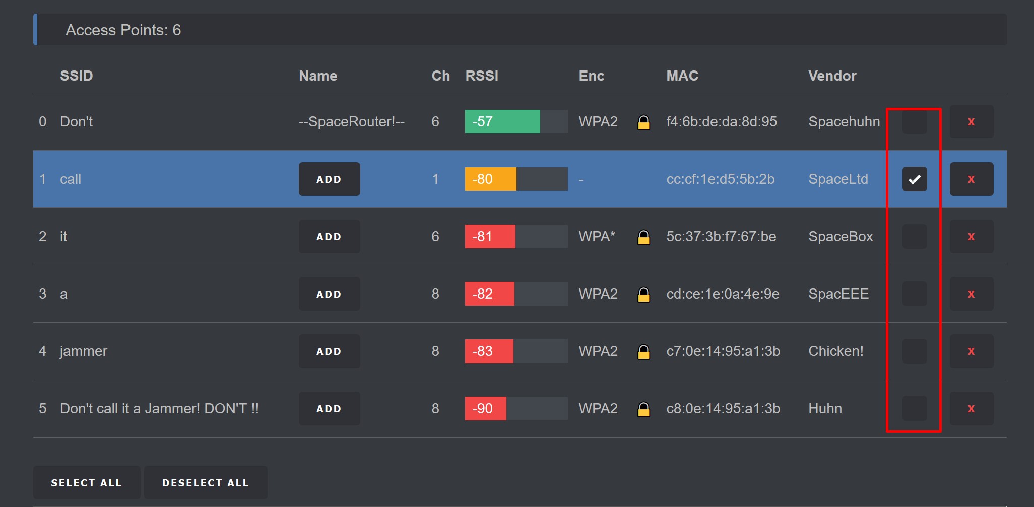 Esp8266 Deauther - SSID List
