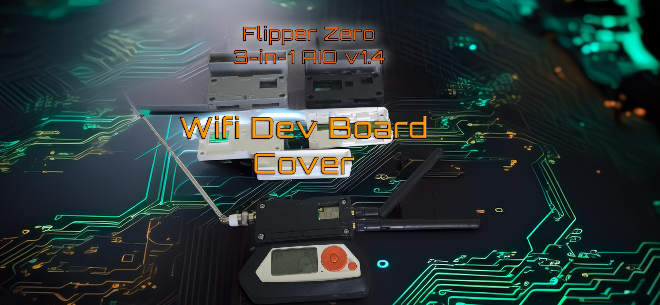 3D Printed Case for Flipper Zero AIO v1.4 Expansion Board — PLA+ Shell w/ Labeled Antenna Ports & Mode Switch