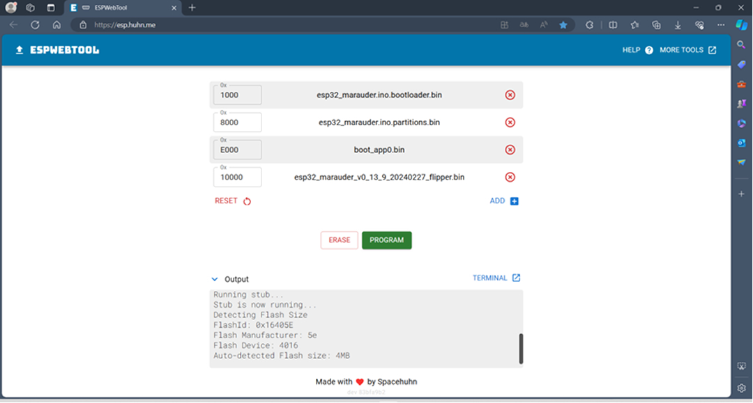 ESP Web Tool Interface